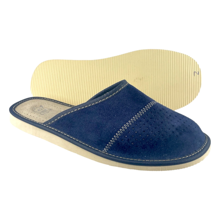 Dunkelblaue Herrenslipper aus Wildleder, Herrenslipper aus Veloursleder