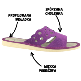 Damen-Lederpantoffeln, violette Hausschuhe