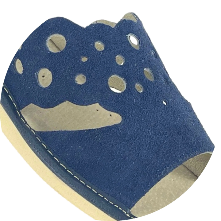 Damen-Lederslipper, dunkelblaue Hausschuhe