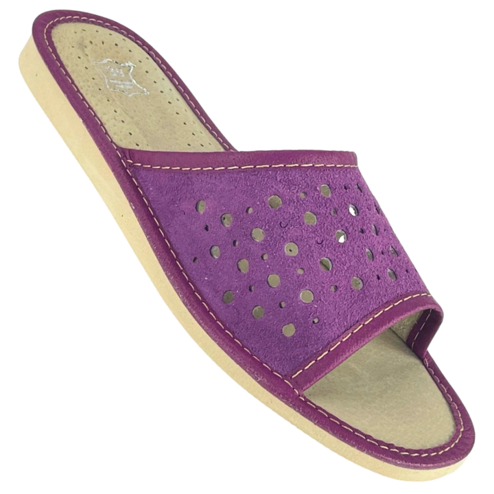 Leichte, durchbrochene Damenschuhe aus Leder, violette Damenschuhe für zu Hause