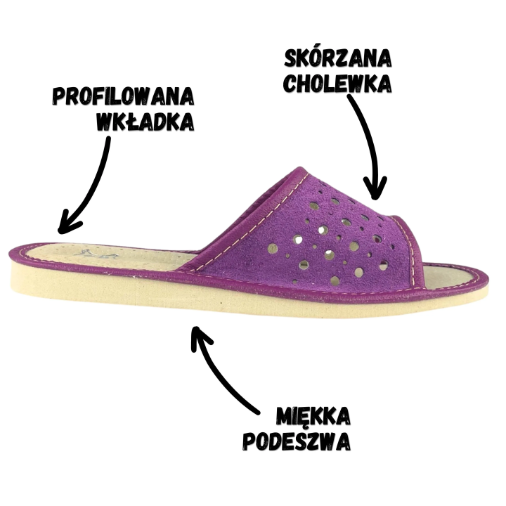 Leichte, durchbrochene Damenschuhe aus Leder, violette Damenschuhe für zu Hause
