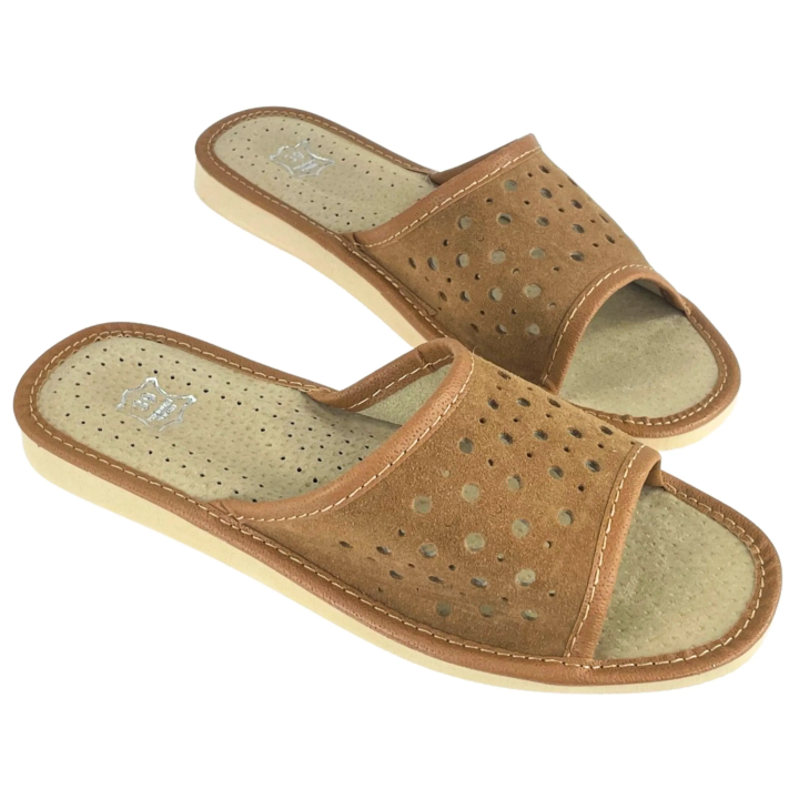 Leichte, durchbrochene Damenschuhe aus Leder, gelbe Damenschuhe für zu Hause