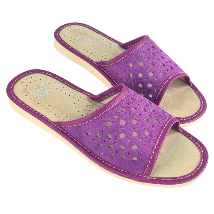 Leichte, durchbrochene Damenschuhe aus Leder, violette Damenschuhe für zu Hause