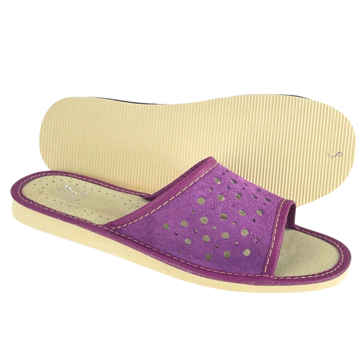 Leichte, durchbrochene Damenschuhe aus Leder, violette Damenschuhe für zu Hause