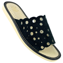 Schwarze Hausschuhe für Damen, Lederslipper für Frauen