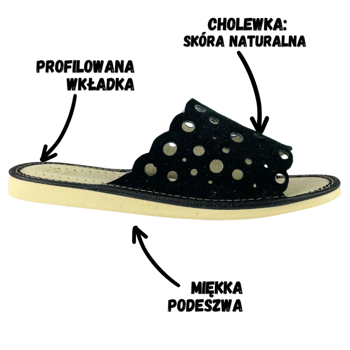 Schwarze Hausschuhe für Damen, Lederslipper für Frauen