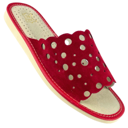 Rote Damenschuhe aus Leder, Hausschuhe für Damen