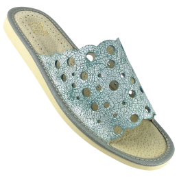 LIMITIERTE AUFLAGE – Silberfarbene Damen-Lederpantoffeln in Cracked-Silver-Optik