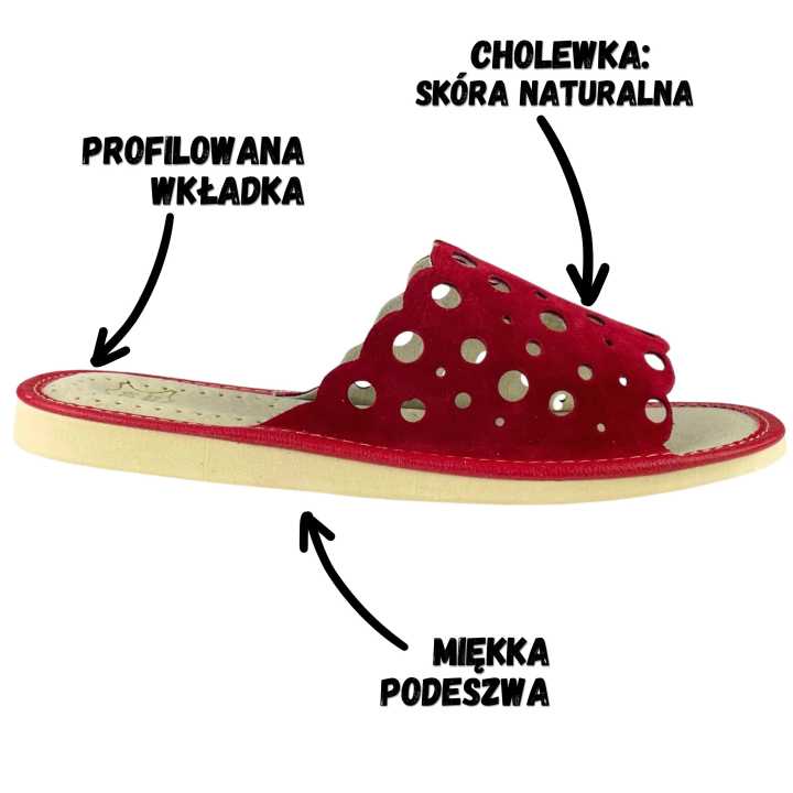 Rote Damenschuhe aus Leder, Hausschuhe für Damen