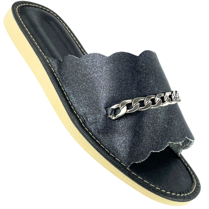 Elegante Damenslipper mit Kette, Damenschuhe für zu Hause