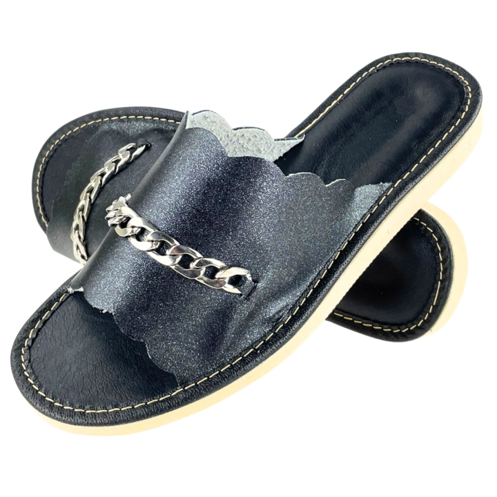Elegante Damenslipper mit Kette, Damenschuhe für zu Hause