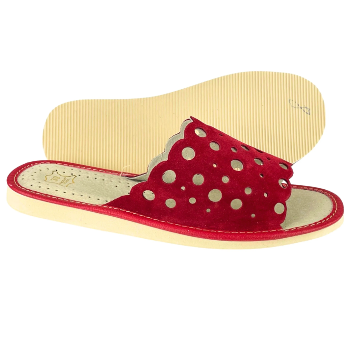 Rote Damenschuhe aus Leder, Hausschuhe für Damen