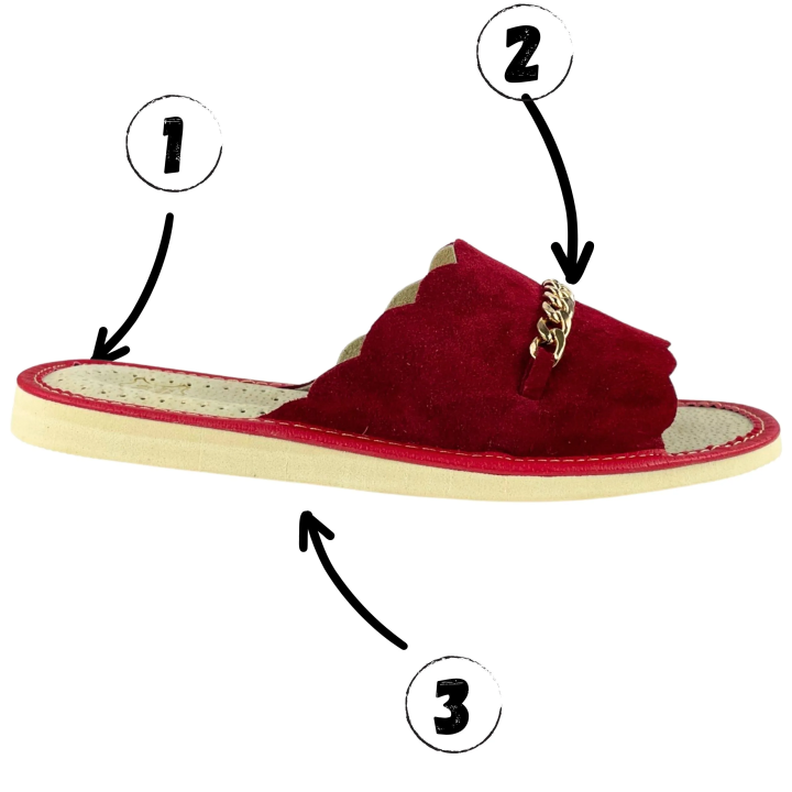 Rote Damen-Hausschuhe, bequeme Lederslipper