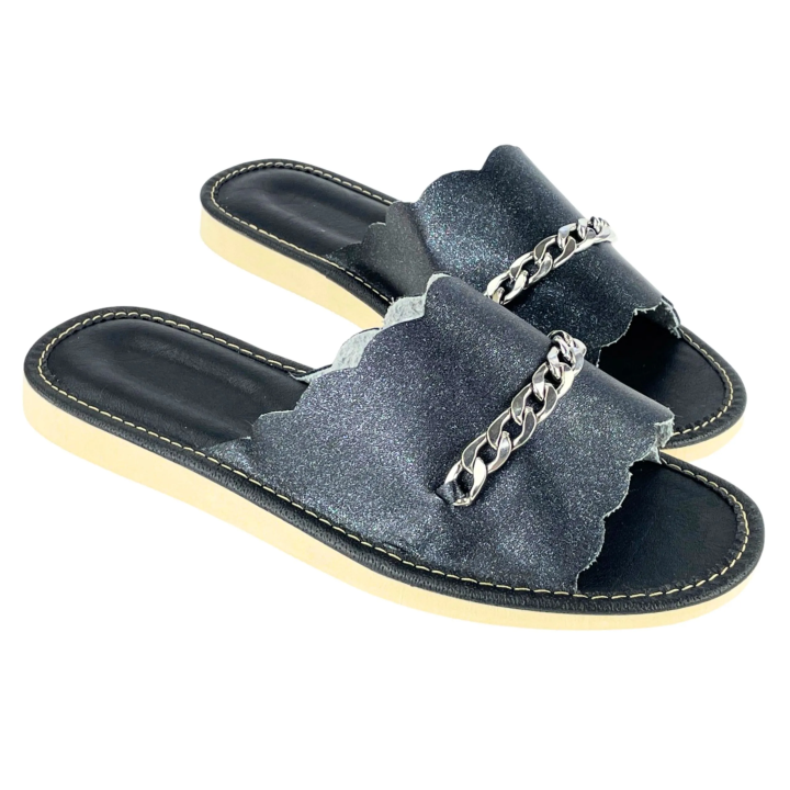 Elegante Damenslipper mit Kette, Damenschuhe für zu Hause