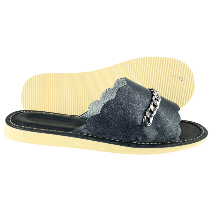 Elegante Damenslipper mit Kette, Damenschuhe für zu Hause
