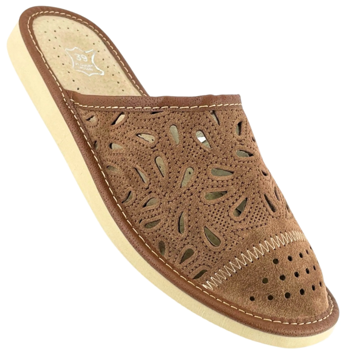 Geschlossene Damenschuhe aus Leder, Hausschuhe aus Naturleder, stilvolle Damenschuhe