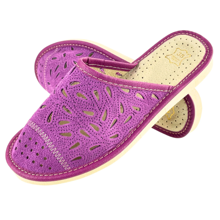 Violette Hausschuhe, bequeme Damenschuhe für zu Hause