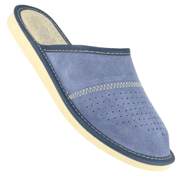 Dunkelblaue Lederslipper für Damen, Hausschuhe aus Wildleder