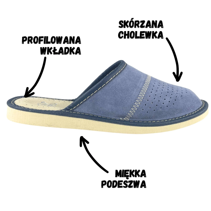 Dunkelblaue Lederslipper für Damen, Hausschuhe aus Wildleder