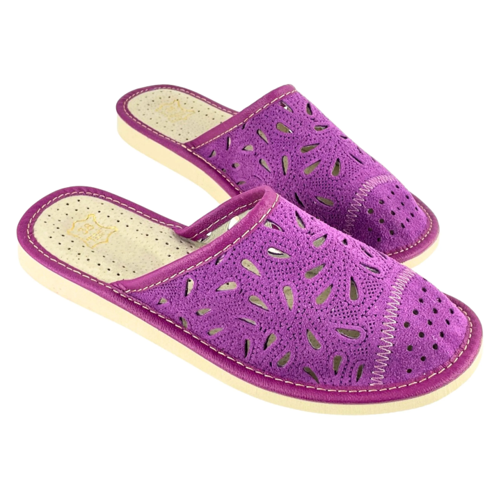 Violette Hausschuhe, bequeme Damenschuhe für zu Hause