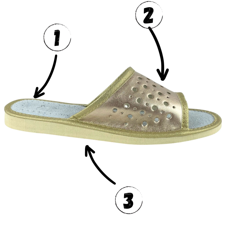 Goldene Damen-Lederpantoffeln, Damen-Lederpantoffeln, Pantoffeln für den Sommer