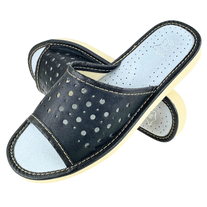 Schwarze Damen-Sandalen, Sommerpantoffeln für Damen mit offenen Zehen