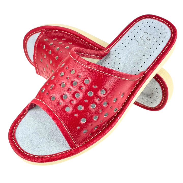 Rote Damenschuhe, Sommerpantoffeln für Damen in kräftigem Rot