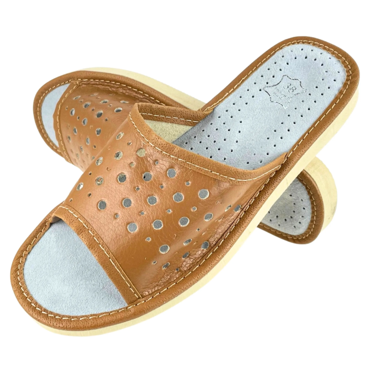 Naturbraune Farbe, Damenschuhe aus Naturleder, Sommer-Damenschuhe