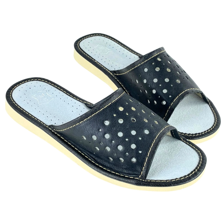 Schwarze Damen-Sandalen, Sommerpantoffeln für Damen mit offenen Zehen