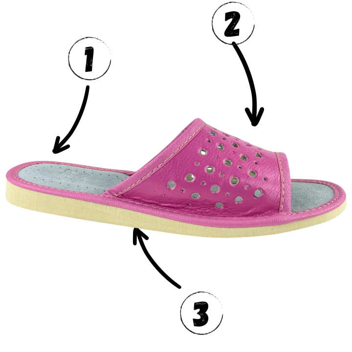 Rosa Damenschuhe, Hausschuhe aus Leder, Pantoffeln, Slipper