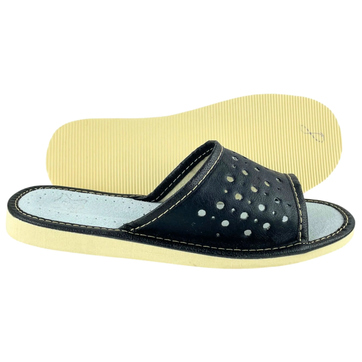 Schwarze Damen-Sandalen, Sommerpantoffeln für Damen mit offenen Zehen