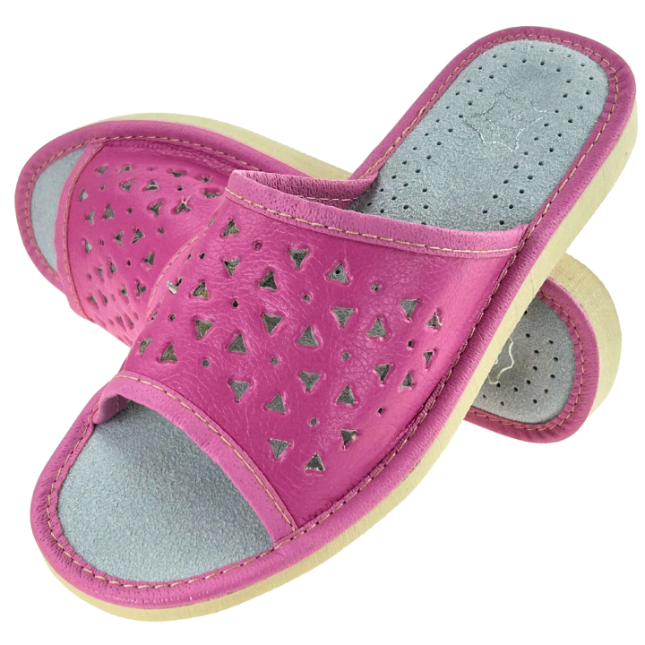 Rosa Damenschuhe mit Lederinnensohle Hausschuhe für Damen