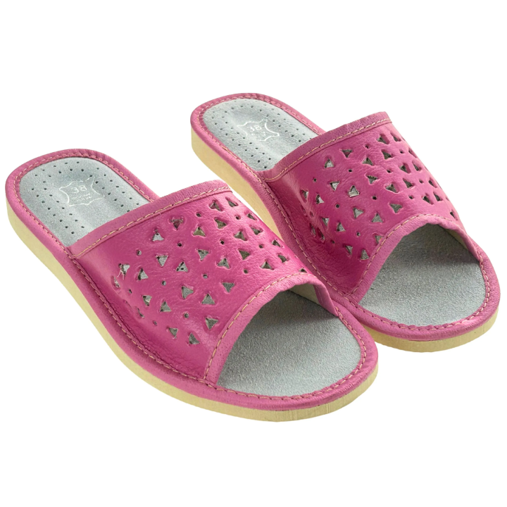 Rosa Damenschuhe mit Lederinnensohle Hausschuhe für Damen