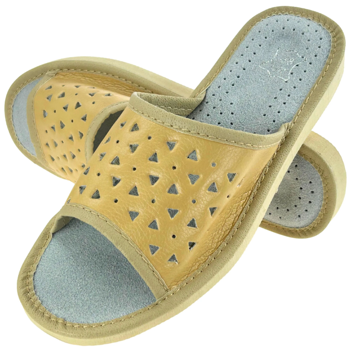 Helle Damen-Pantoffeln aus Leder – Hausschuhe für Damen