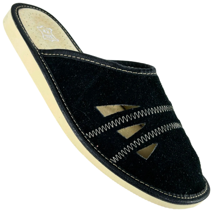 Schwarze Herren-Slipper aus Wildleder – Hausschuhe aus Leder