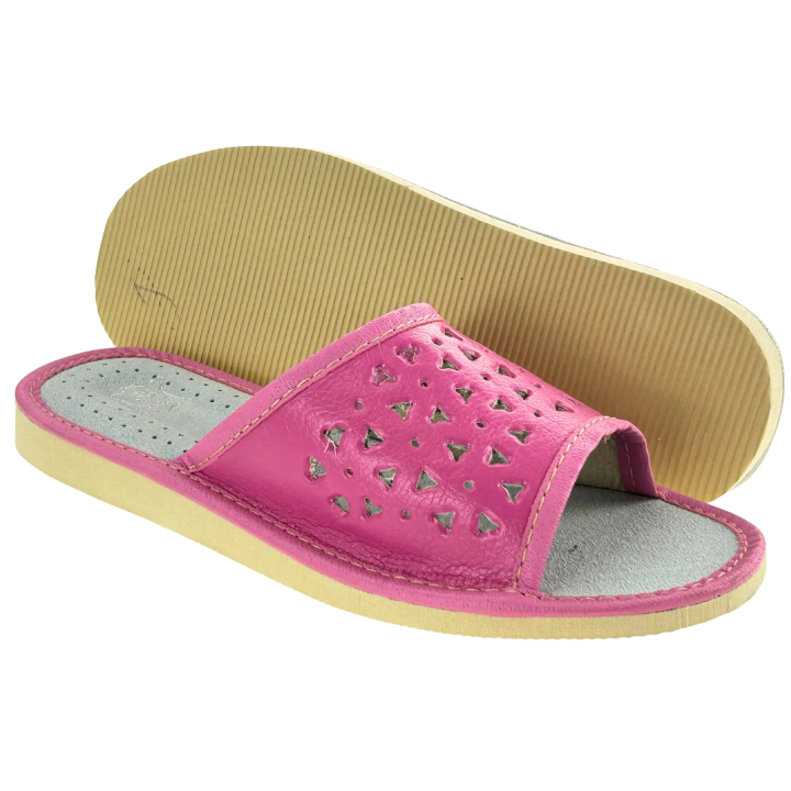 Rosa Damenschuhe mit Lederinnensohle Hausschuhe für Damen