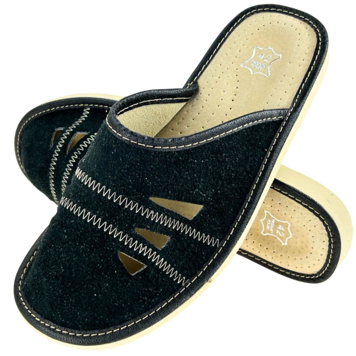 Schwarze Herren-Slipper aus Wildleder – Hausschuhe aus Leder