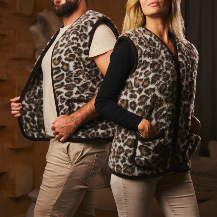 Weste mit Leopardenmuster, Damenweste im Bergstil, warme Weste zum Unterziehen unter die Jacke