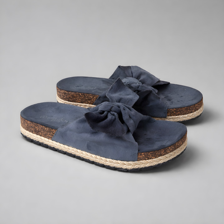 Damenslipper mit Schleife – Dunkelblaue Damenschuhe