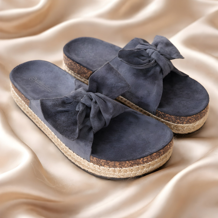 Damenslipper mit Schleife – Dunkelblaue Damenschuhe