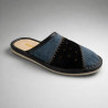 Damen-Lederpantoletten aus Velours, schwarz-graue Hausschuhe