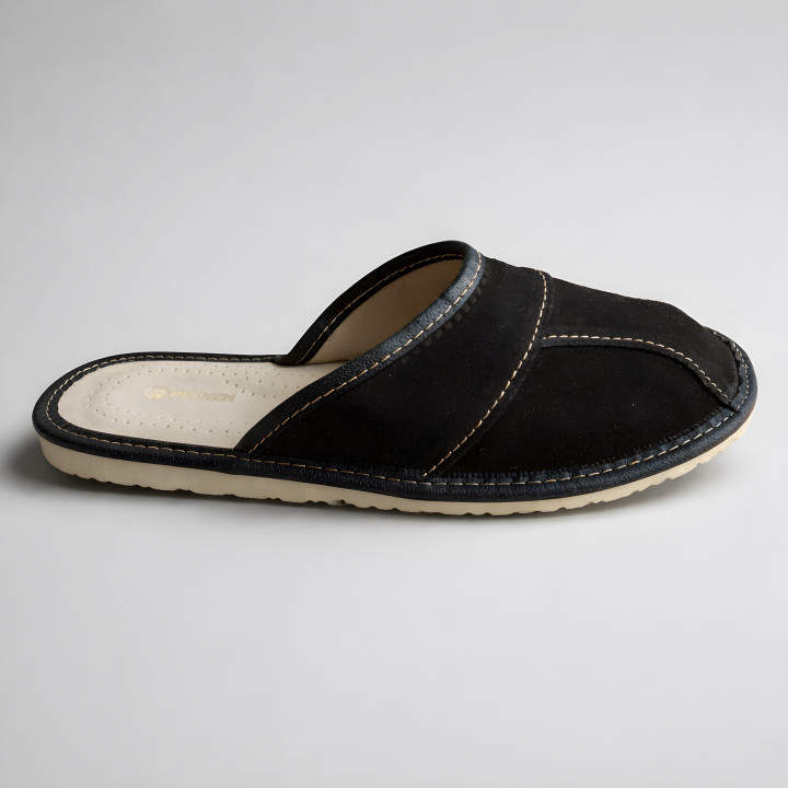 Herren-Hausschuhe aus schwarzem Velours – klassisches und bequemes Schuhwerk für den täglichen Gebrauch zu Hause