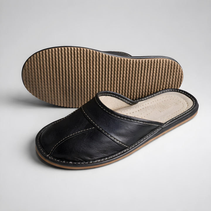 Dunkelbraune Herrenhausschuhe aus Leder, bequeme Premium-Hausschuhe