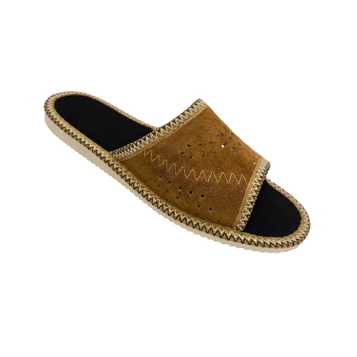 Karamellfarbene Damenslipper aus Velours, leicht und bequem