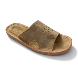 Beigefarbene Herren-Slipper aus Velours mit durchbrochenem Muster