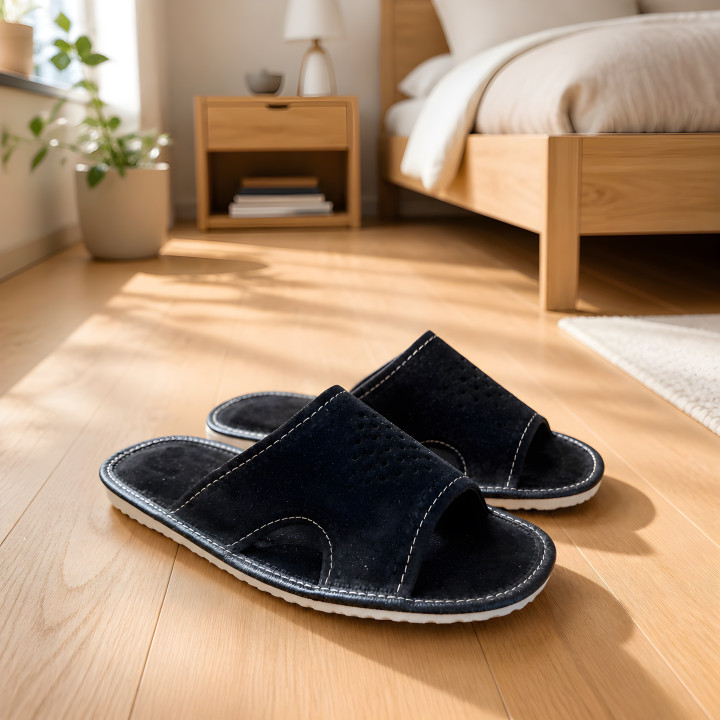 Schwarze Herren-Slipper aus Velours – Komfort und klassischer Stil