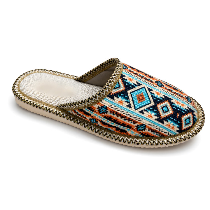 Gemusterte Damenslipper, bequeme Hausschuhe im Boho-Stil