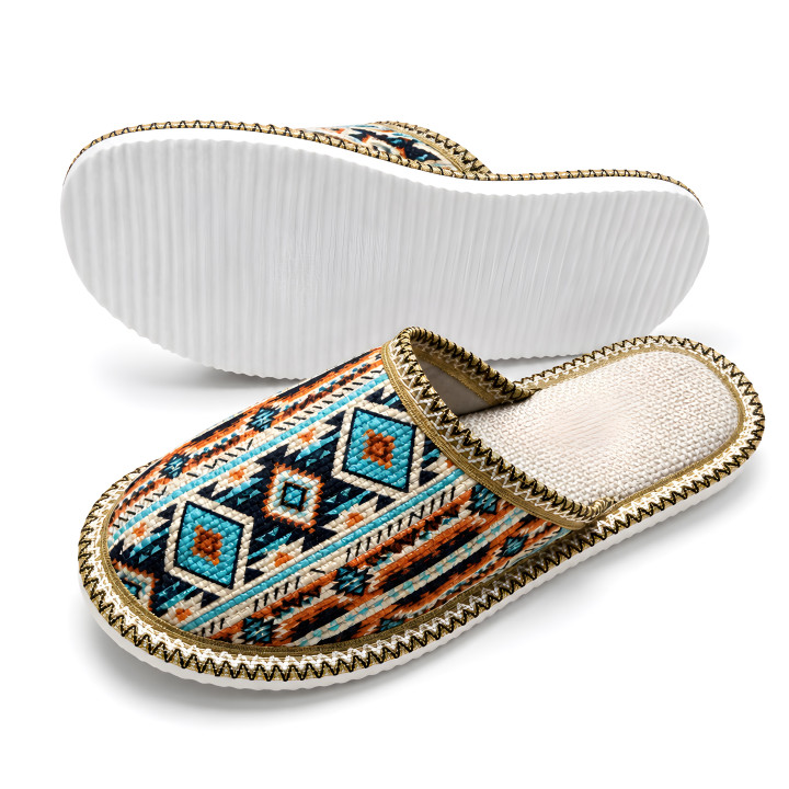 Gemusterte Damenslipper, bequeme Hausschuhe im Boho-Stil