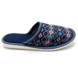 Damen-Hausschuhe in Marineblau mit buntem Muster, weiche Hausschuhe