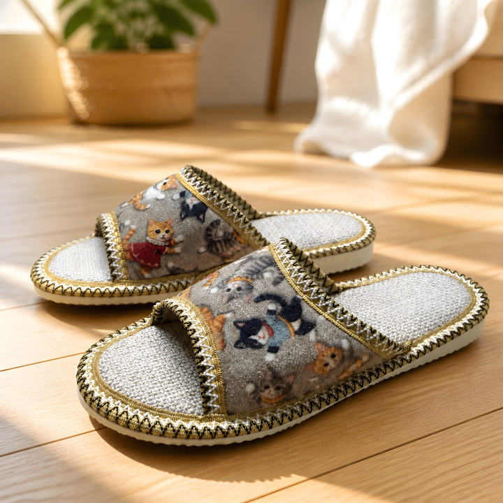 Offene Kinderslipper mit Kätzchen, leichte Hausschuhe für Mädchen und Jungen